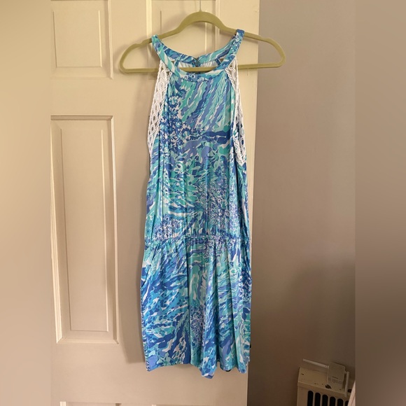 Lilly Pulitzer Pink-Tag Floral Blue & Aqua Halter Romper - Picture 4 of 5